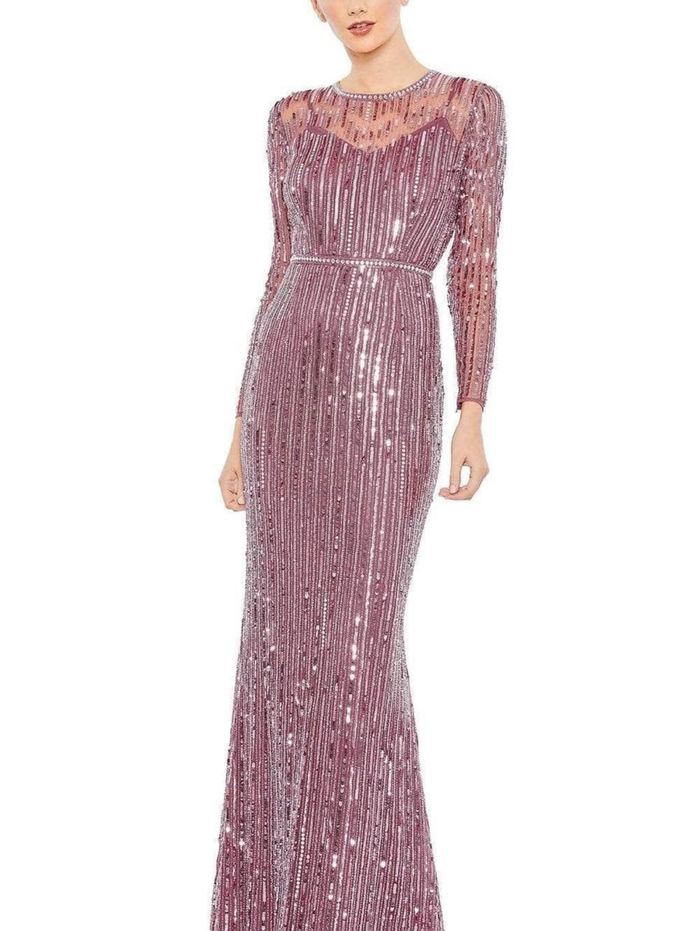 Mac Duggal Rose Pink Sequin Long Sleeve Gown